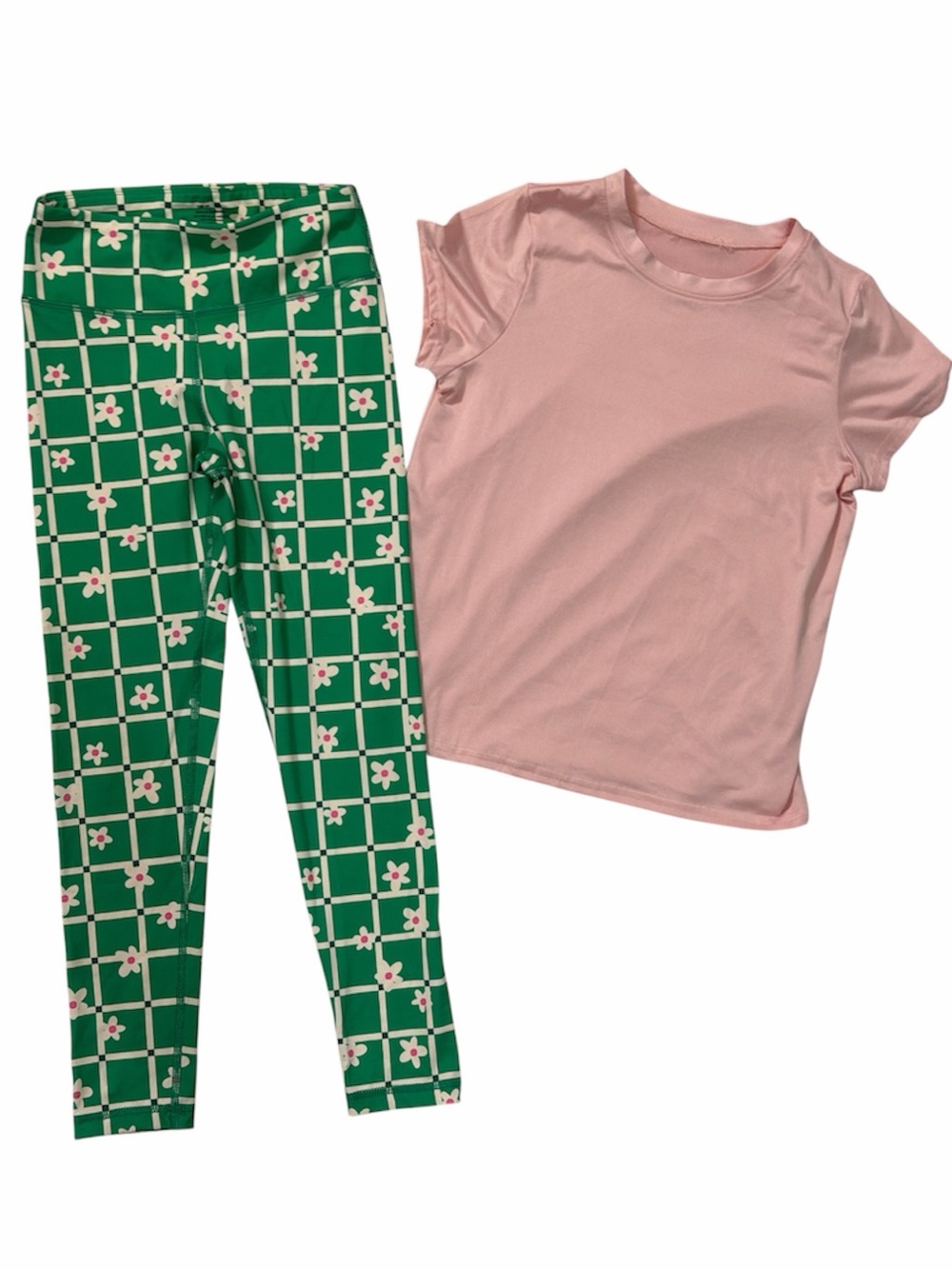 NWOT Hanna Andersson Pink Tee with Green Floral Grid Leggings 8